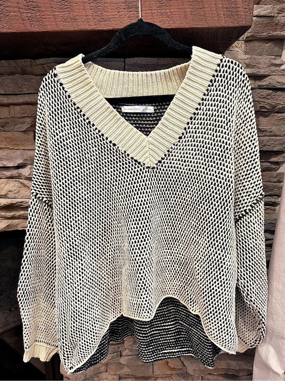 Altar'd State Cream & Black V-Neck Sweater